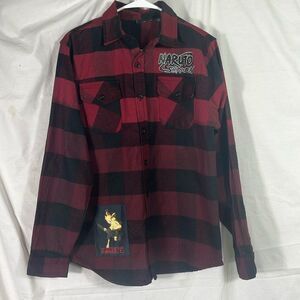 Naruto Shippuden Flannel Sixth PathSage Mode Red Plaid Button Up Shirt